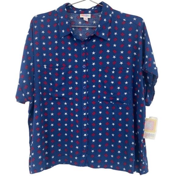 Lularoe Red White and Blue Stars and Stripes Short Sleeve Amy Top - Picture 1 of 5